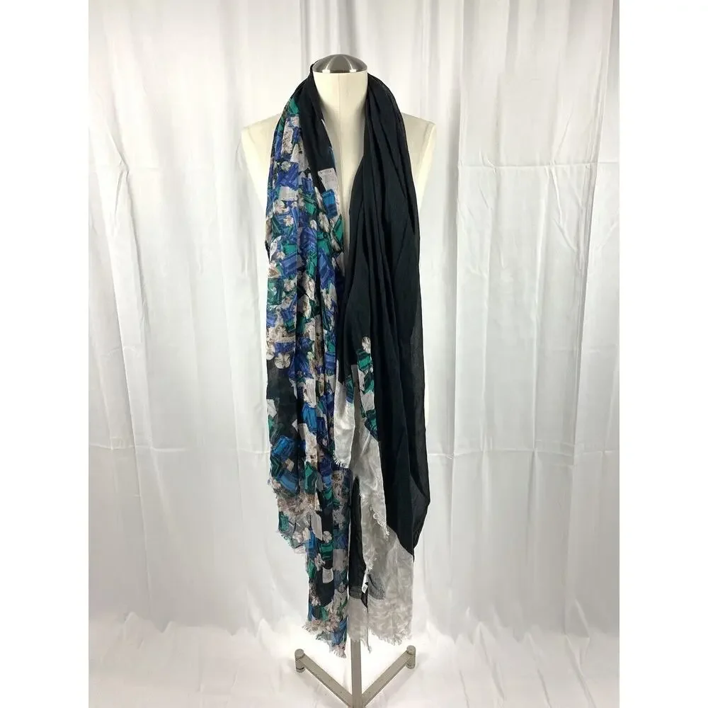Twelfth Street Cynthia Vincent Rectangular Long Scarf Black/ Blue Saks 5th Ave